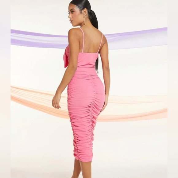 NWT Womens dress Bow Front Ruched Bodycon Dress. Size Large - Picture 2 of 6